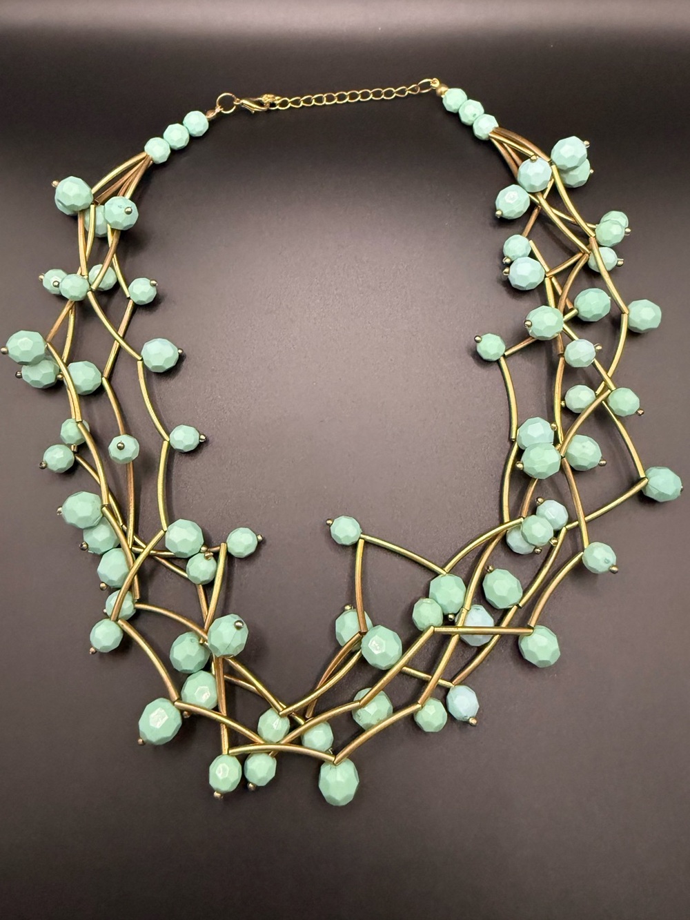 Gold-Tone Multi-Strand Necklace with Mint Beads Lightweight Chic